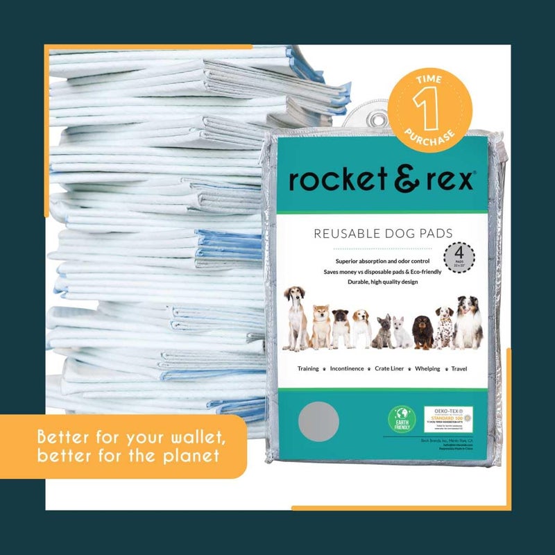 rocket & rex Premium Washable Pee Pads for Dogs, Waterproof & Reusable Puppy Pads for Potty Training, Whelping, Lining Crates & More, Guaranteed for up to 300 Washes, 22" x 22" (Pack of 4) - Image 3